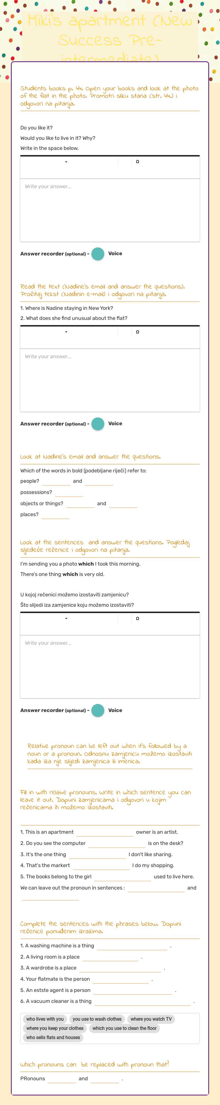 Miki's apartment (New Success Pre-intermediate) worksheet preview image