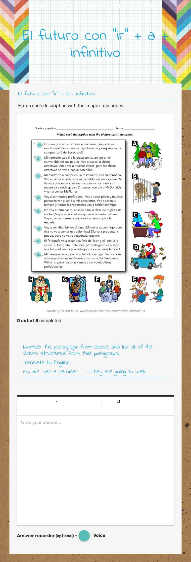 El futuro con "ir" + a + infinitivo worksheet preview image
