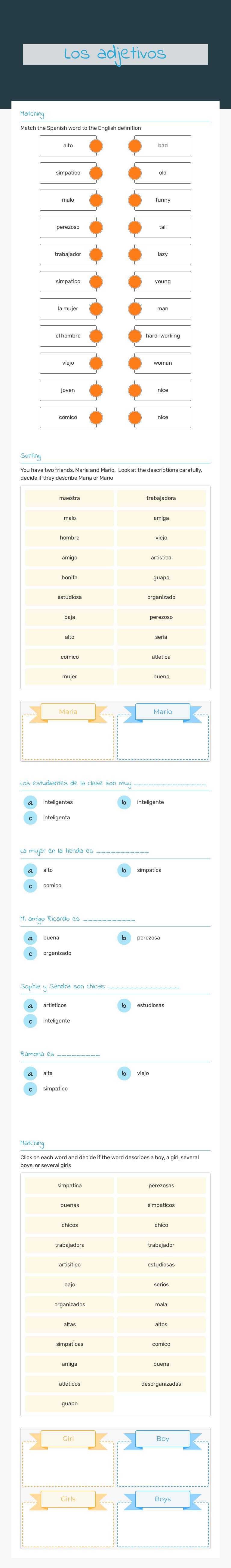 Los adjetivos worksheet preview image