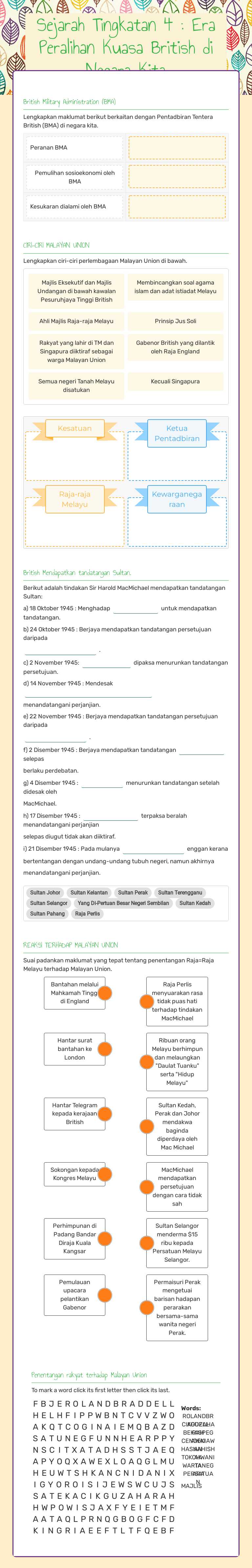 Sejarah Tingkatan 4 : Era Peralihan Kuasa British di Negara Kita worksheet preview image