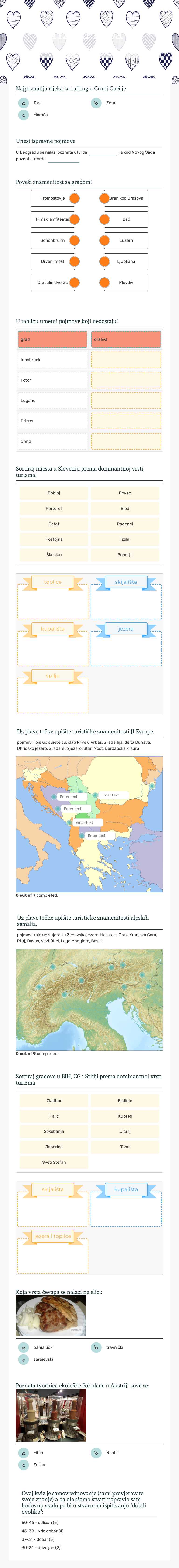 Turizam Alpa i JI Evrope worksheet preview image