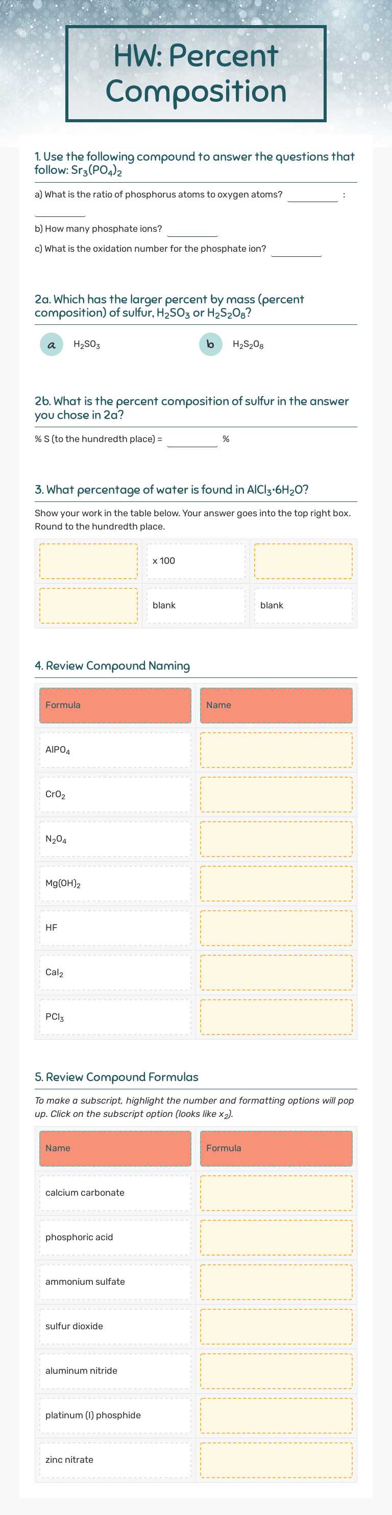 HW: Percent Composition worksheet preview