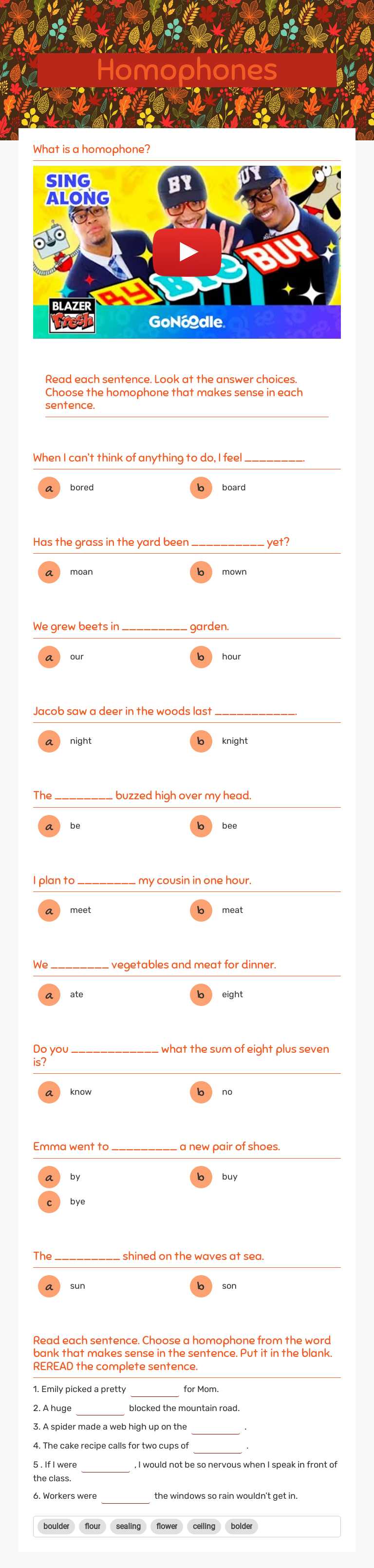 Homophones worksheet preview image