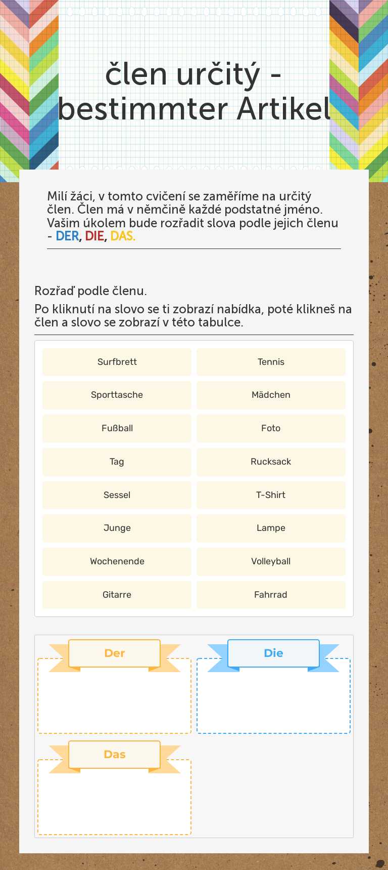 člen určitý - bestimmter Artikel worksheet preview image