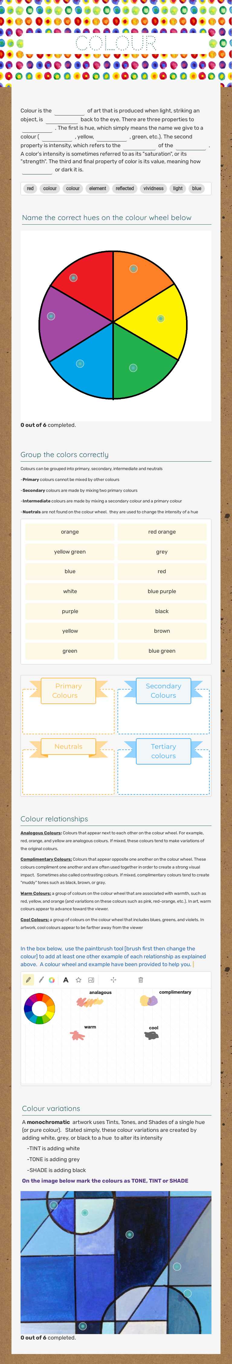 Colour Grade 9 worksheet preview