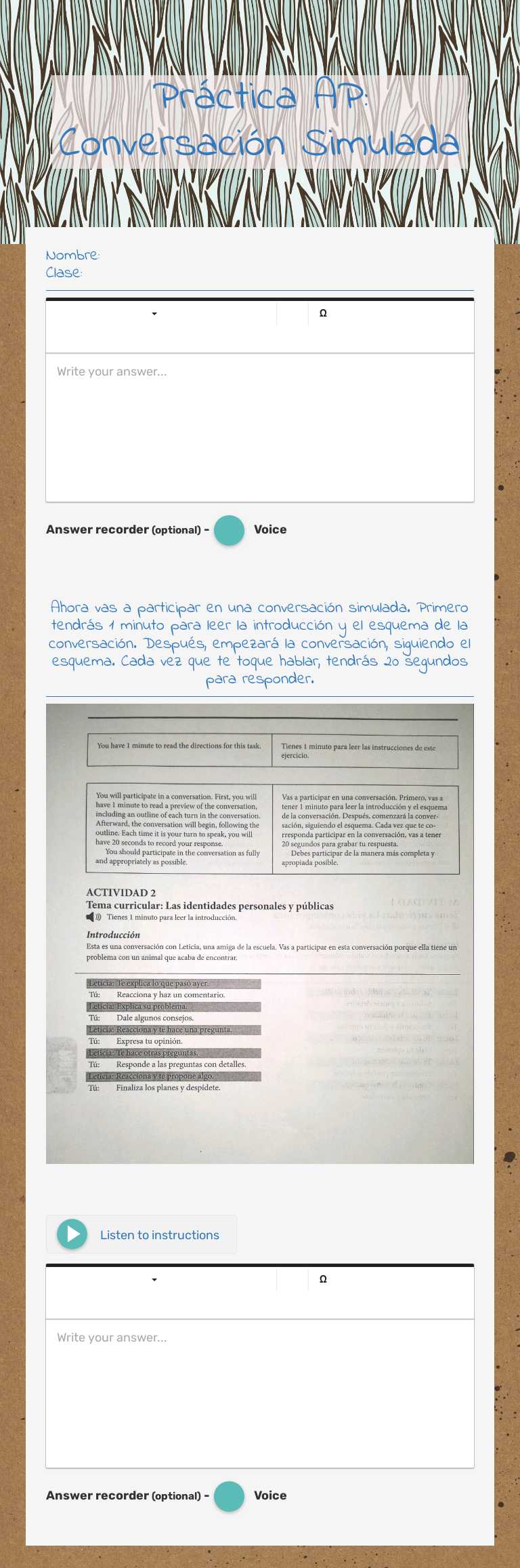 Práctica AP: Conversación Simulada worksheet preview image
