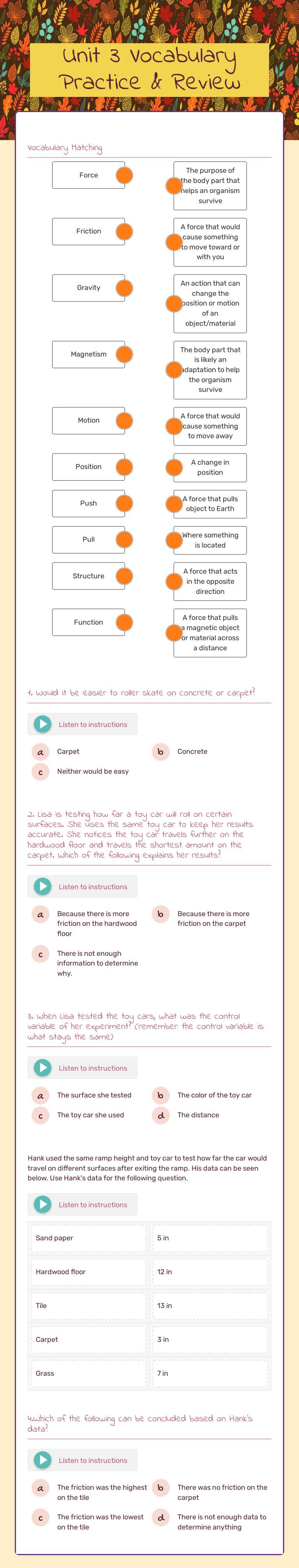 Unit 3 Vocabulary Practice & Review worksheet preview image