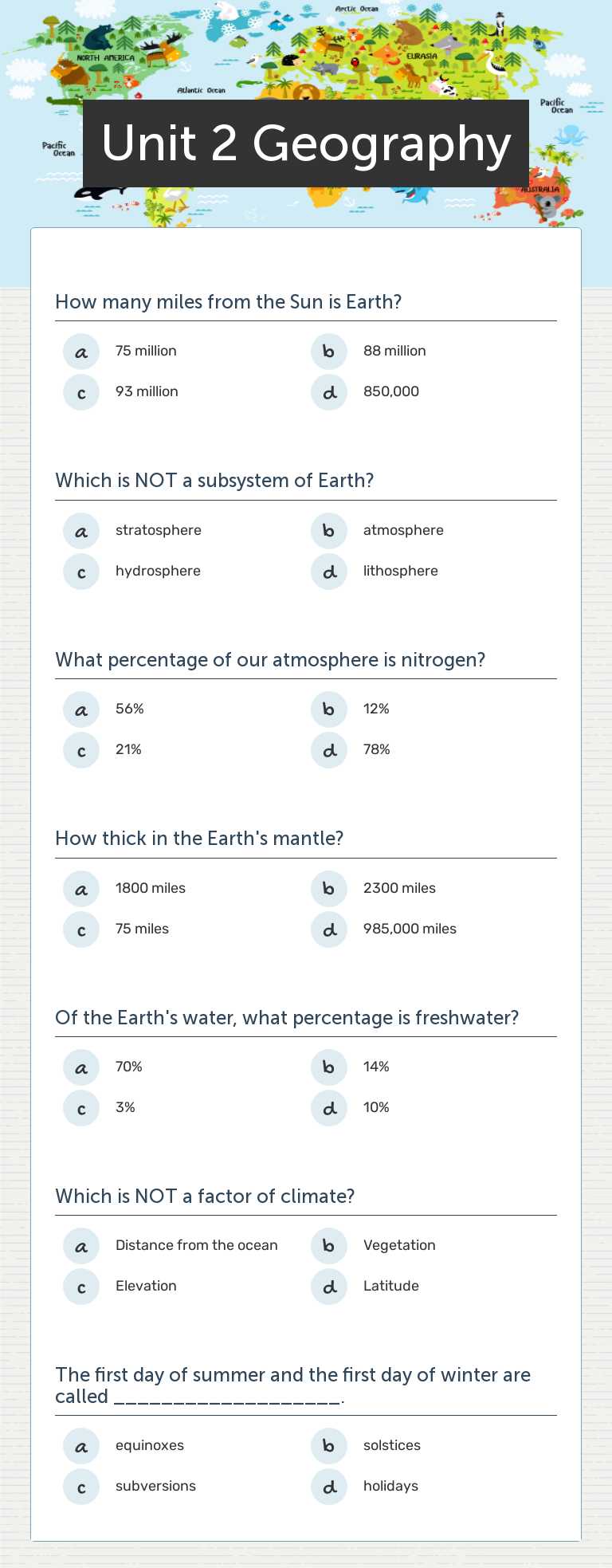 Unit 2 Geography worksheet preview image