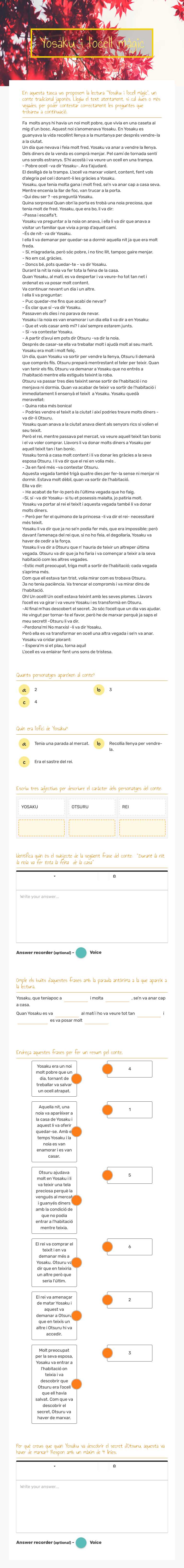 Yosaku i l'ocell màgic Grade 5 worksheet preview