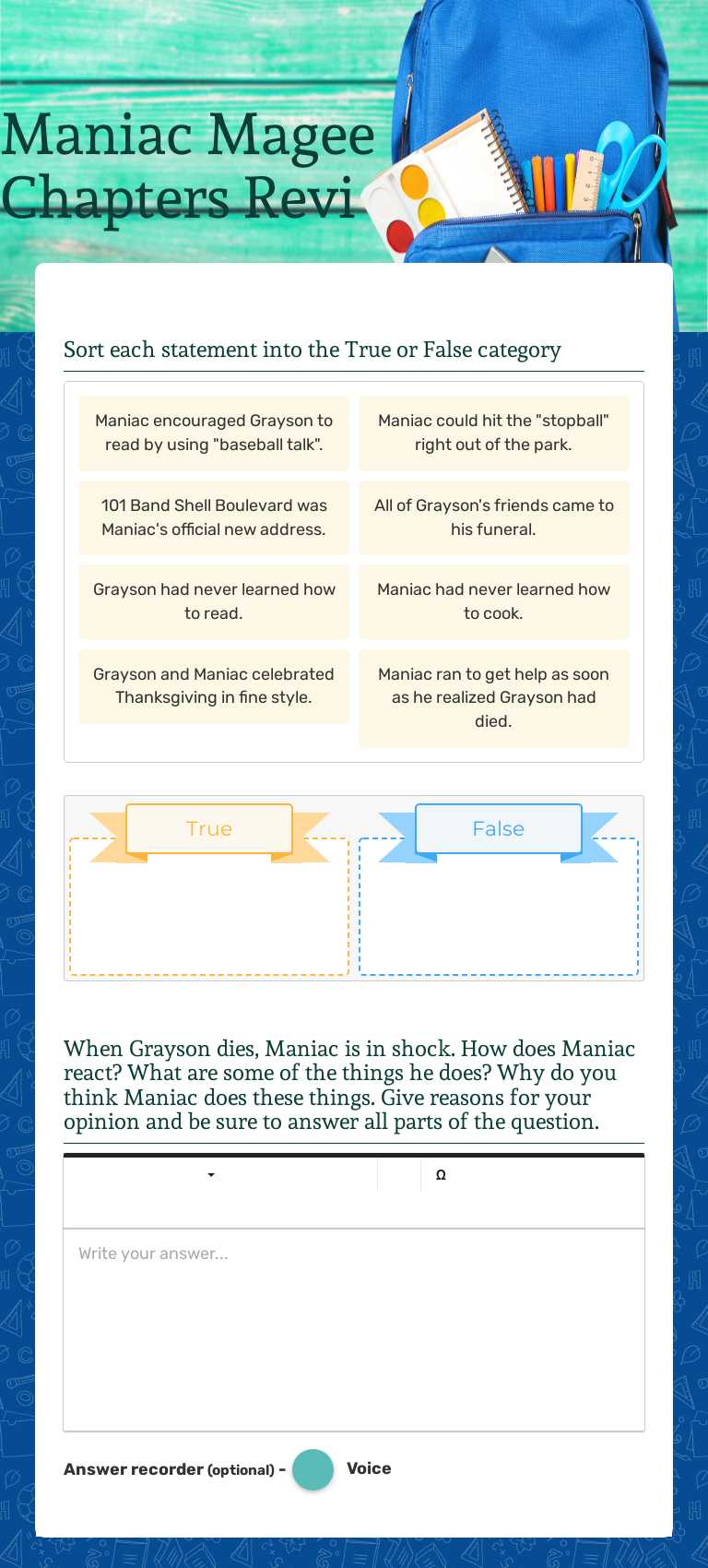 Maniac Magee Chapters Revi Grade 5 worksheet preview