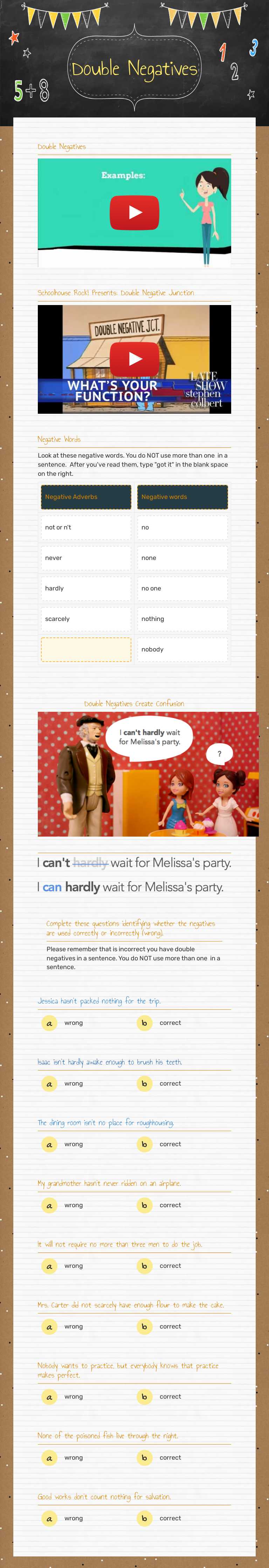 Double Negatives worksheet preview image