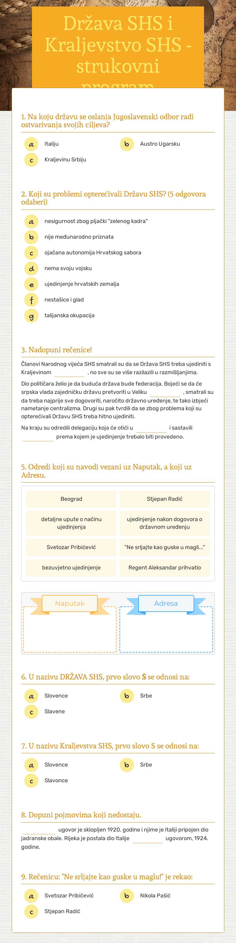 Država SHS i Kraljevstvo SHS - strukovni program worksheet preview image