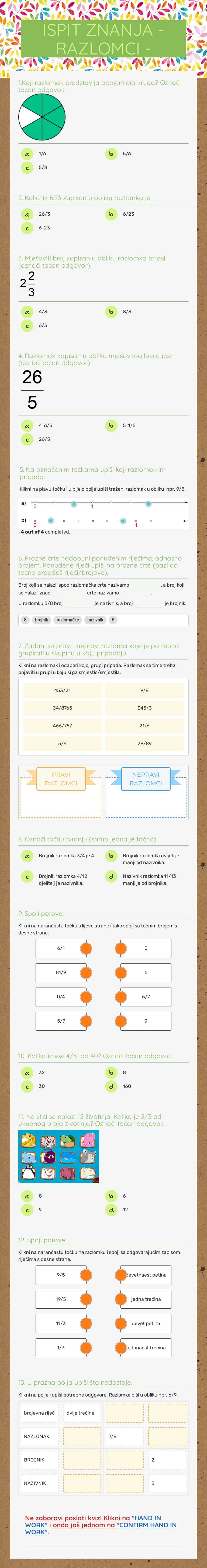 ISPIT ZNANJA - RAZLOMCI - worksheet preview image