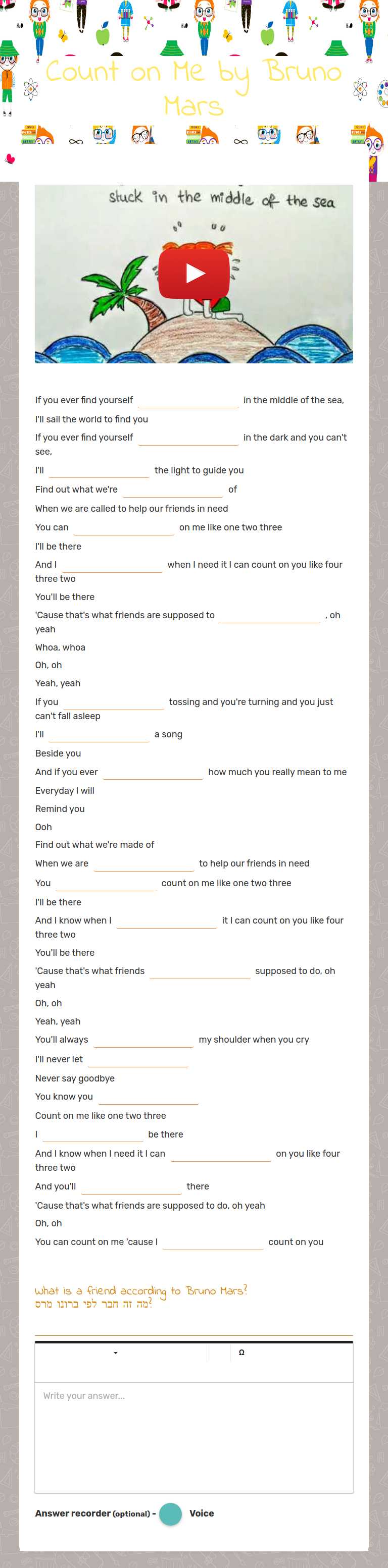 Count on Me            by Bruno Mars worksheet preview image