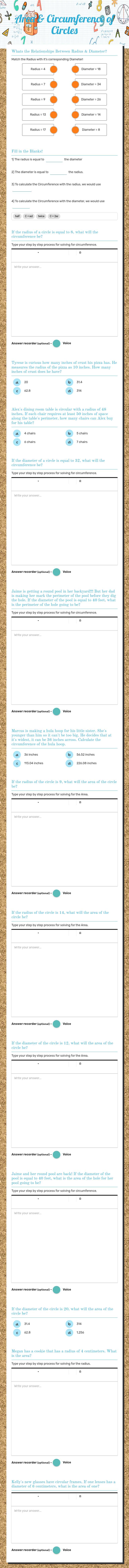 Area & Circumference of Circles worksheet preview image