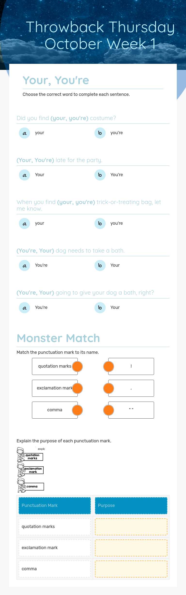 Throwback Thursday October Week 1 Grade 4 worksheet preview