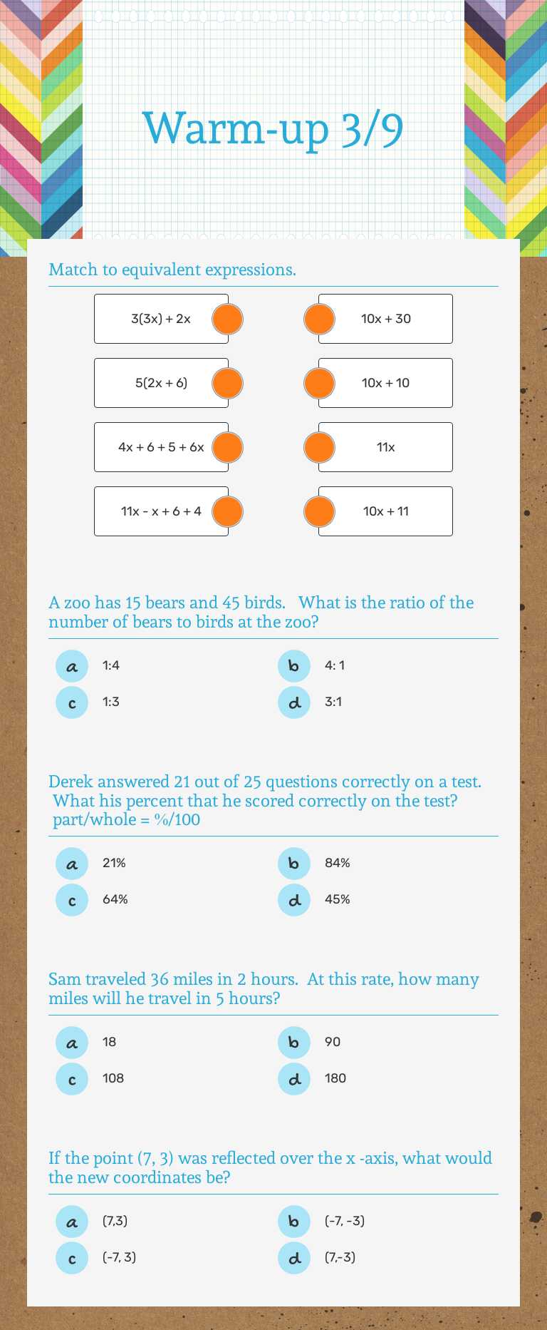 Warm-up 3/9 Grade 6 worksheet preview