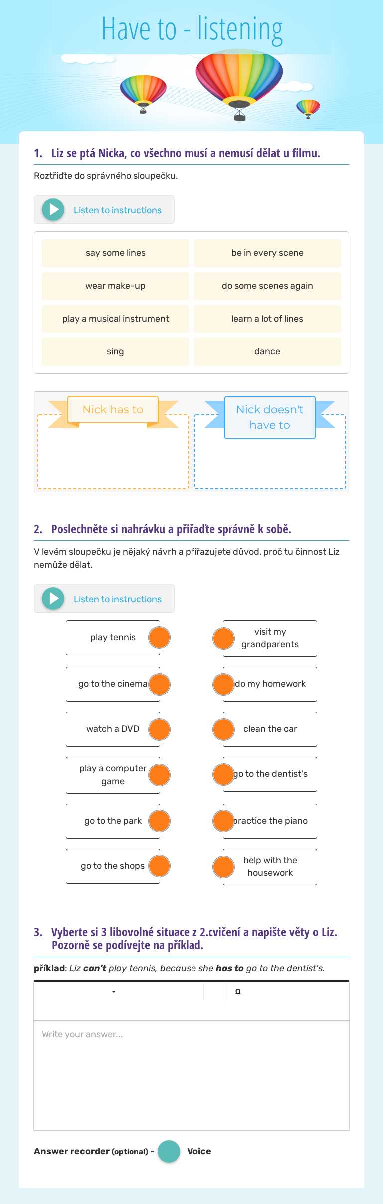 Have to - listening Grade 7 worksheet preview