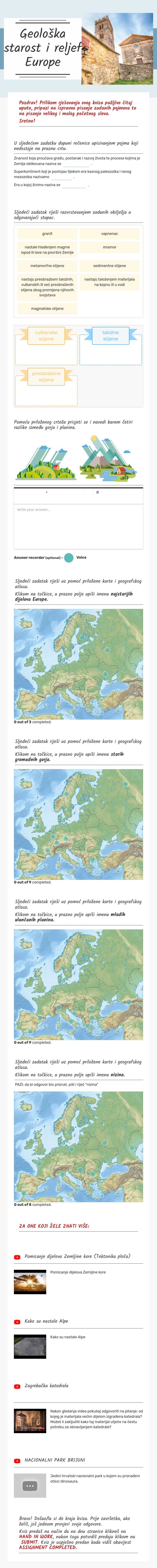 Geološka starost i reljef Europe worksheet preview image