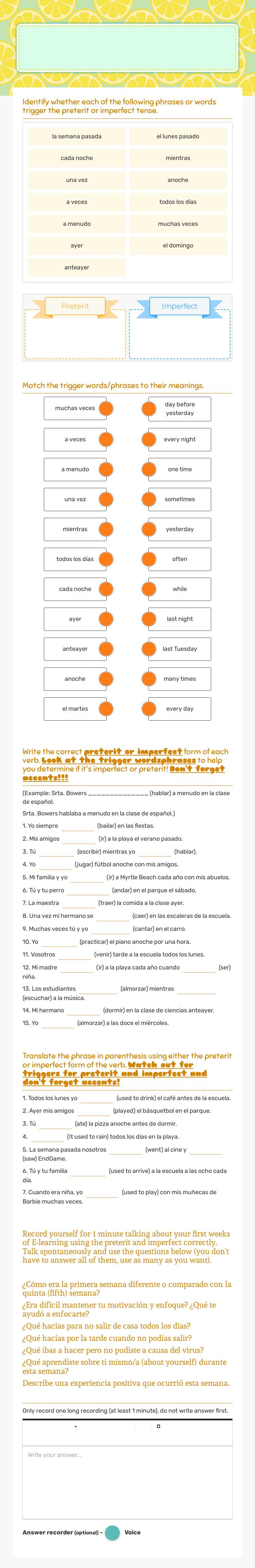 Preterit vs. Imperfect Grade 9 worksheet preview