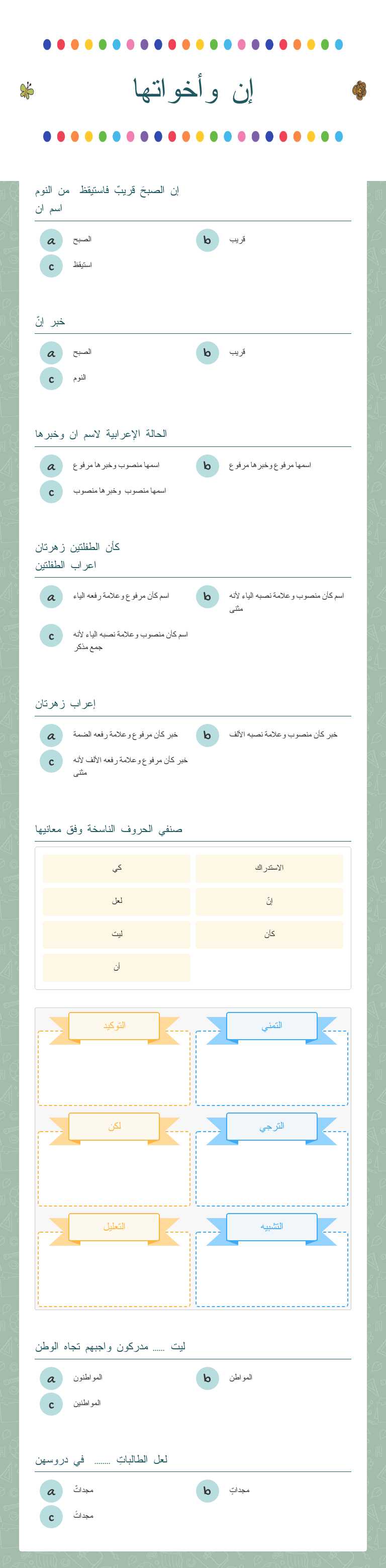 إن وأخواتها worksheet preview image