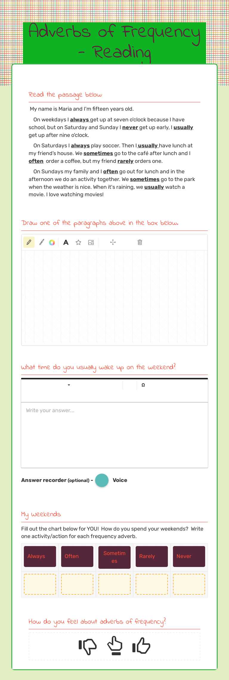 Adverbs of Frequency - Reading worksheet preview image