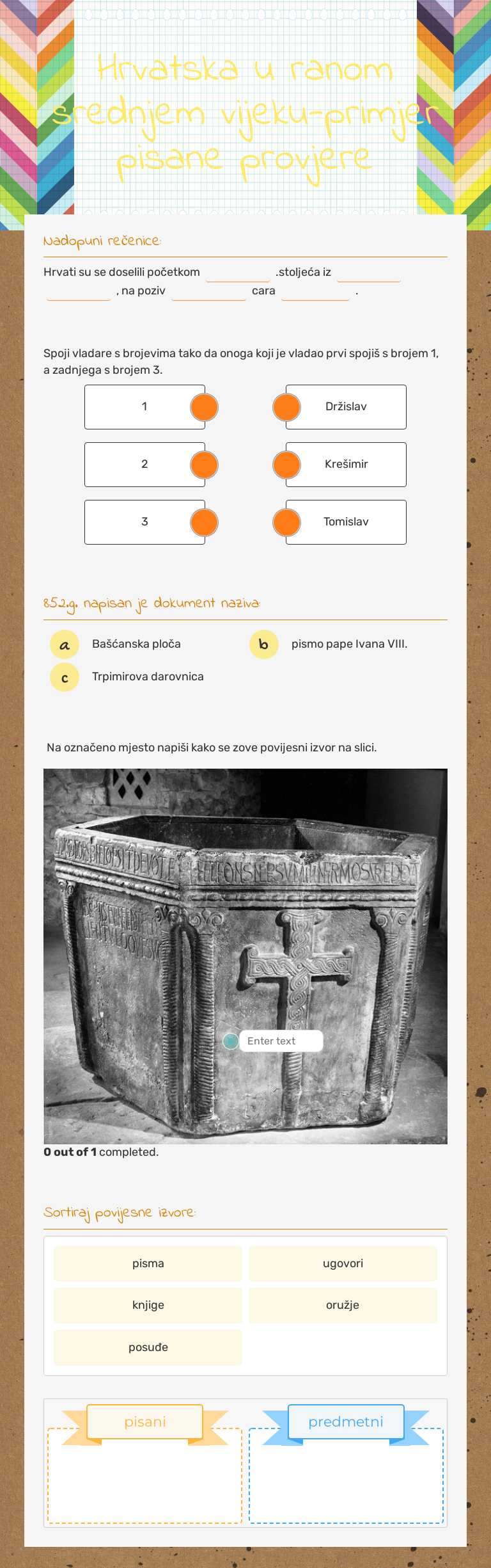 Hrvatska u ranom srednjem vijeku-primjer pisane provjere worksheet preview image
