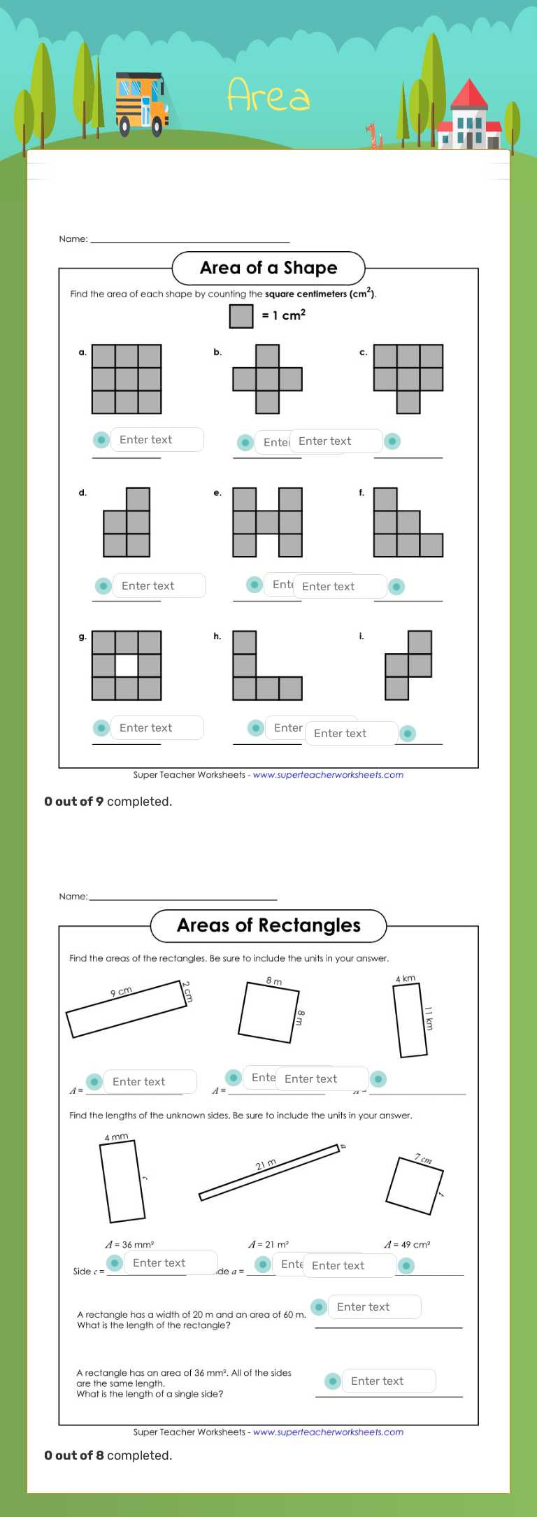 Area worksheet preview image