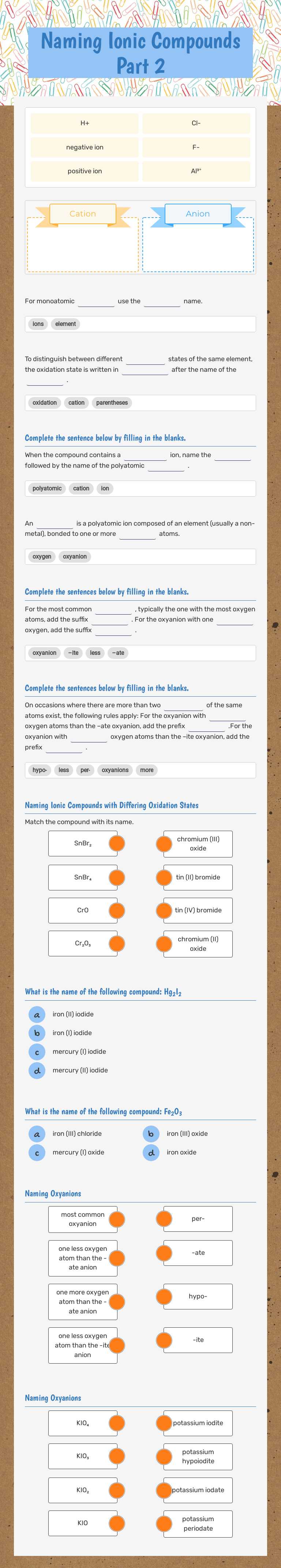 Naming Ionic Compounds Part 2 worksheet preview image