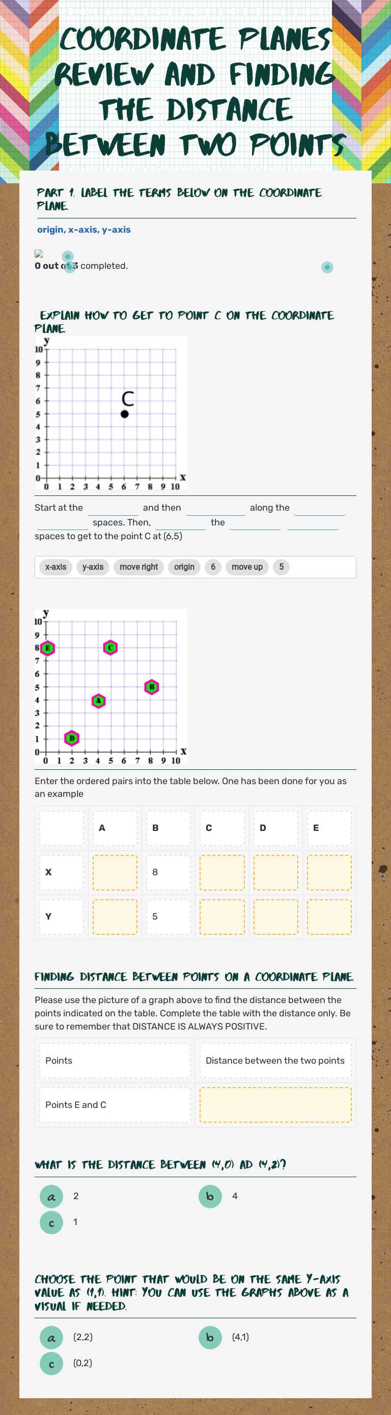 Coordinate Planes REview and Finding the distance between two points by ...