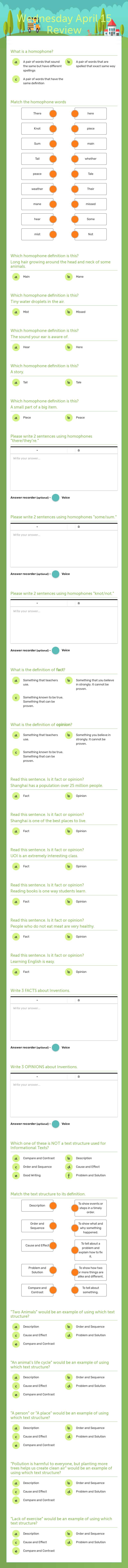 Wednesday April 15 Review Grade 4 worksheet preview