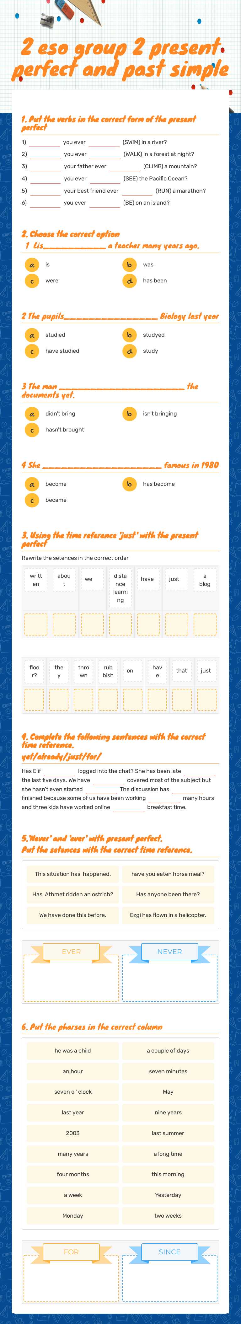 2 eso group 2     
present perfect and past simple Grade 8 worksheet preview
