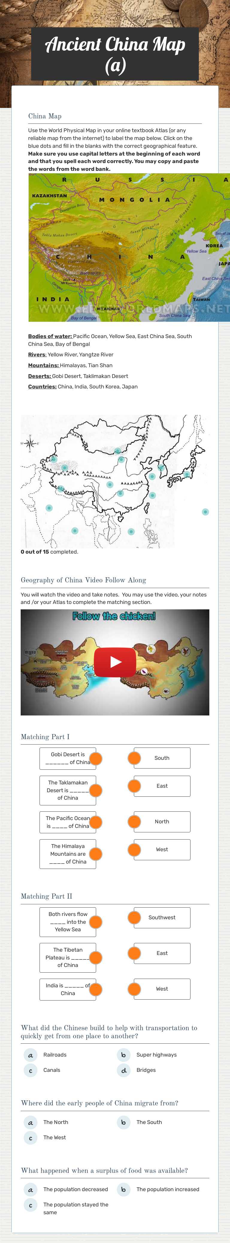 Ancient China Map (a) worksheet preview image