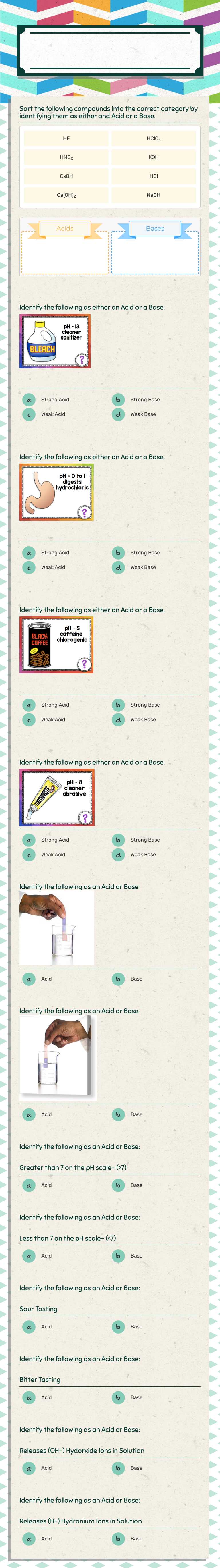 1st- Acids & Bases Basics worksheet preview