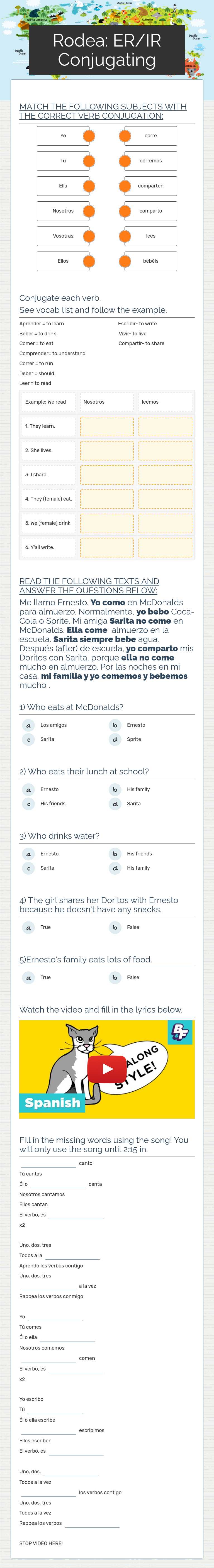 Rodea: ER/IR Conjugating worksheet preview image