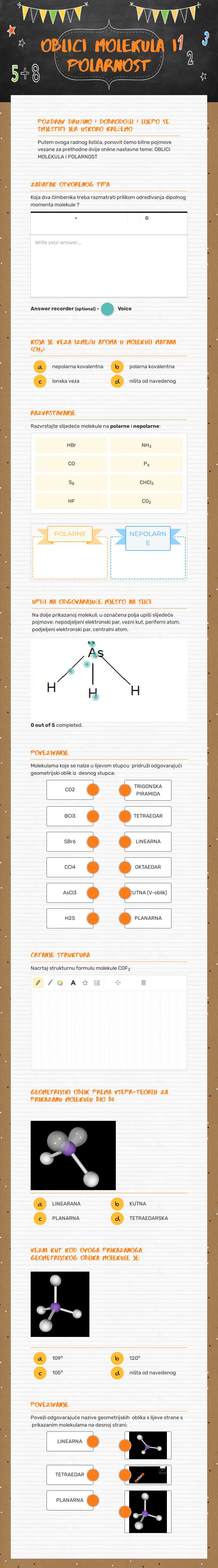 OBLICI MOLEKULA I POLARNOST worksheet preview image