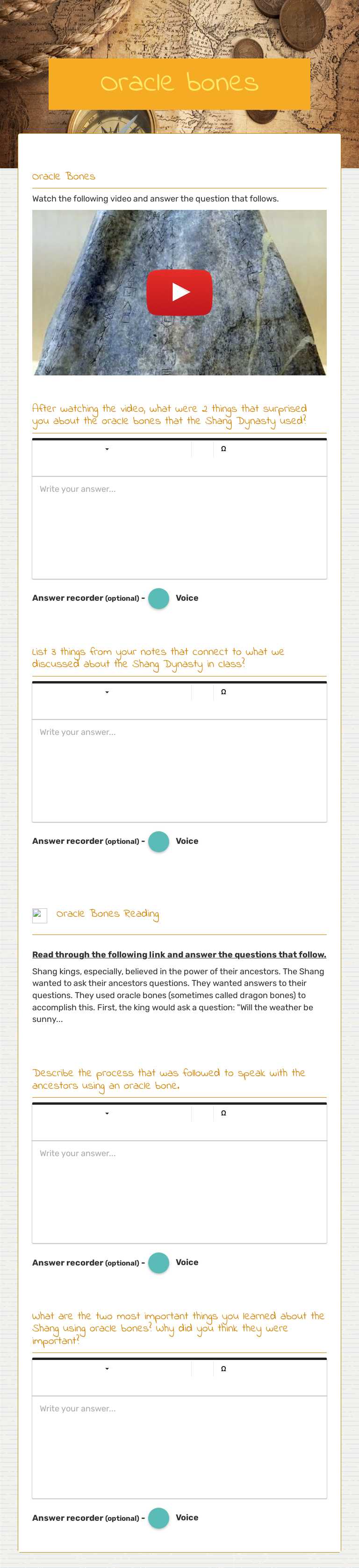 Oracle bones worksheet preview image