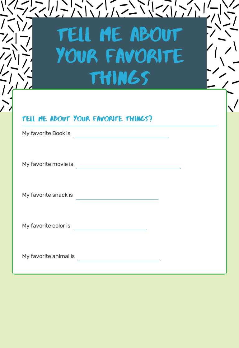 Tell Me About Your Favorite things worksheet preview image