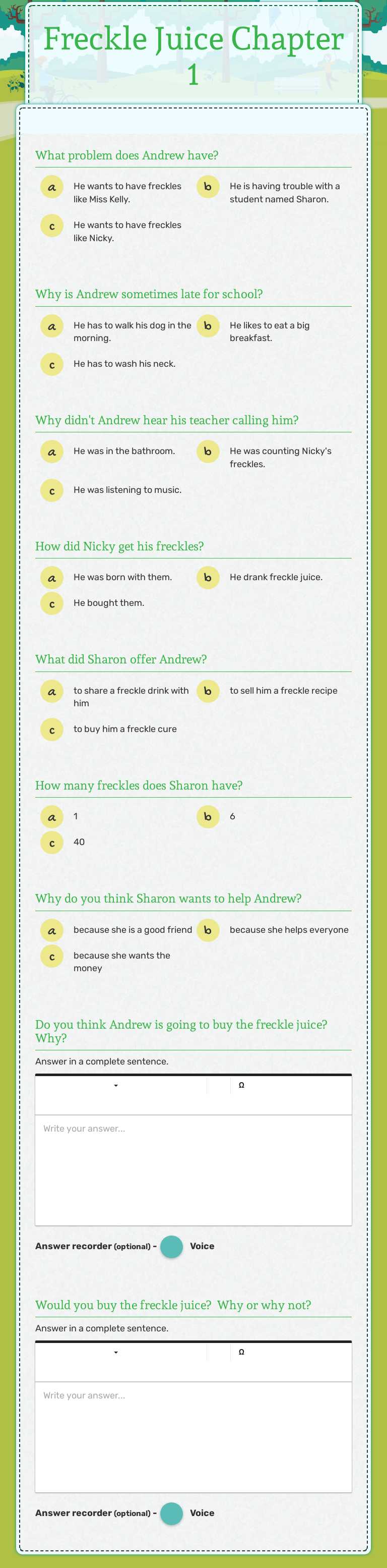 Freckle Juice     
Chapter 1 Grade 3 worksheet preview