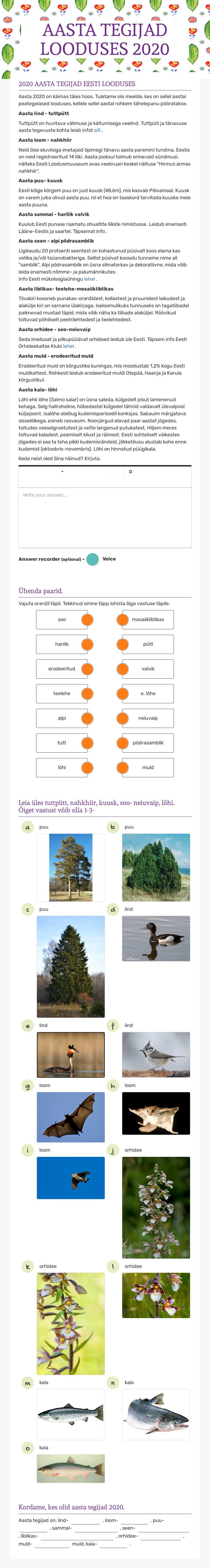 AASTA TEGIJAD LOODUSES 2020 Other worksheet preview