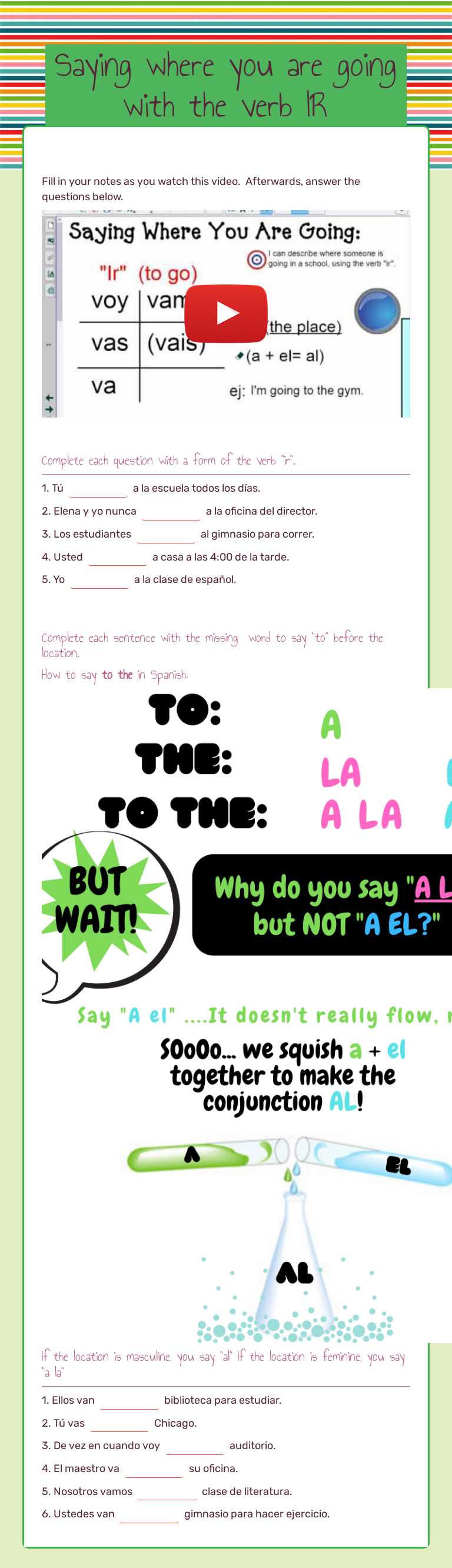 Saying where you are going with the verb IR worksheet preview image