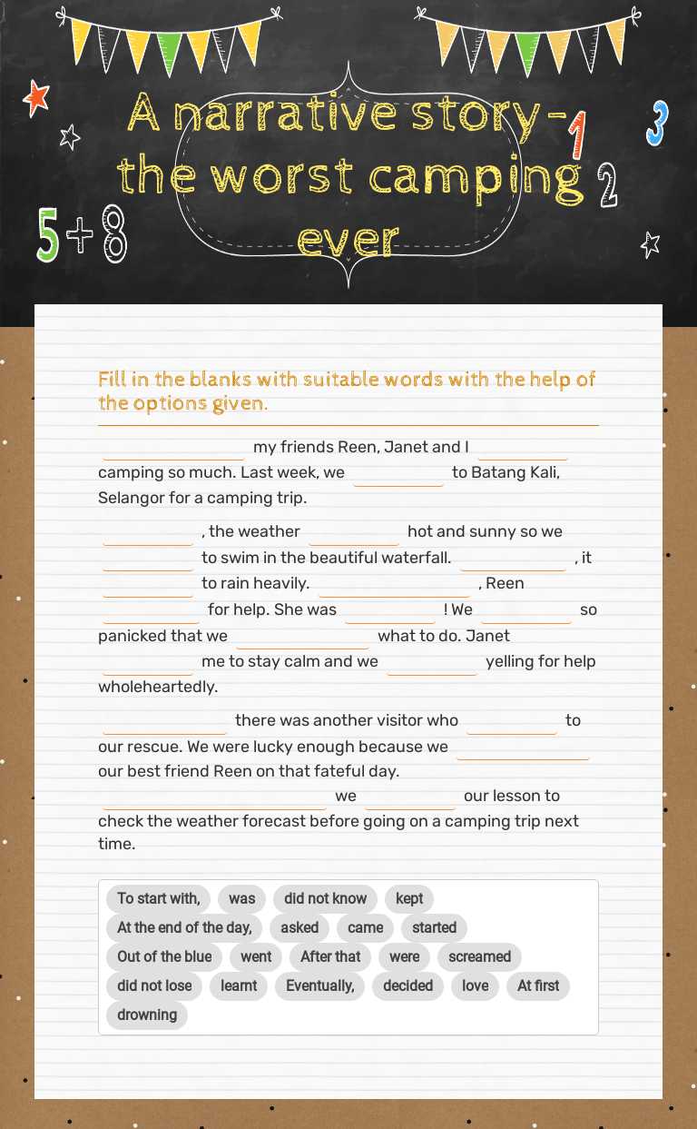 A narrative story- the worst camping ever worksheet preview