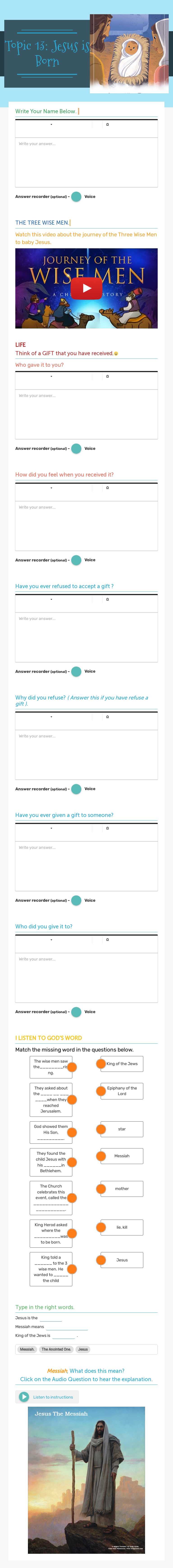 Topic 13: Jesus is Born worksheet preview image