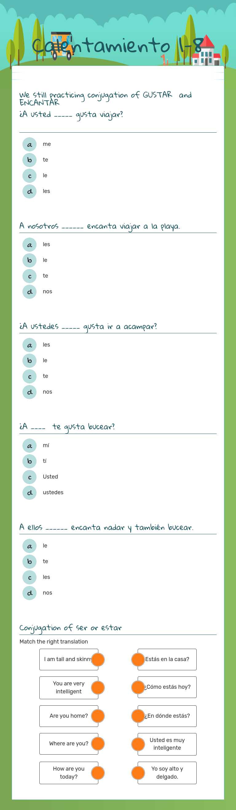Calentamiento 1-8 worksheet preview image