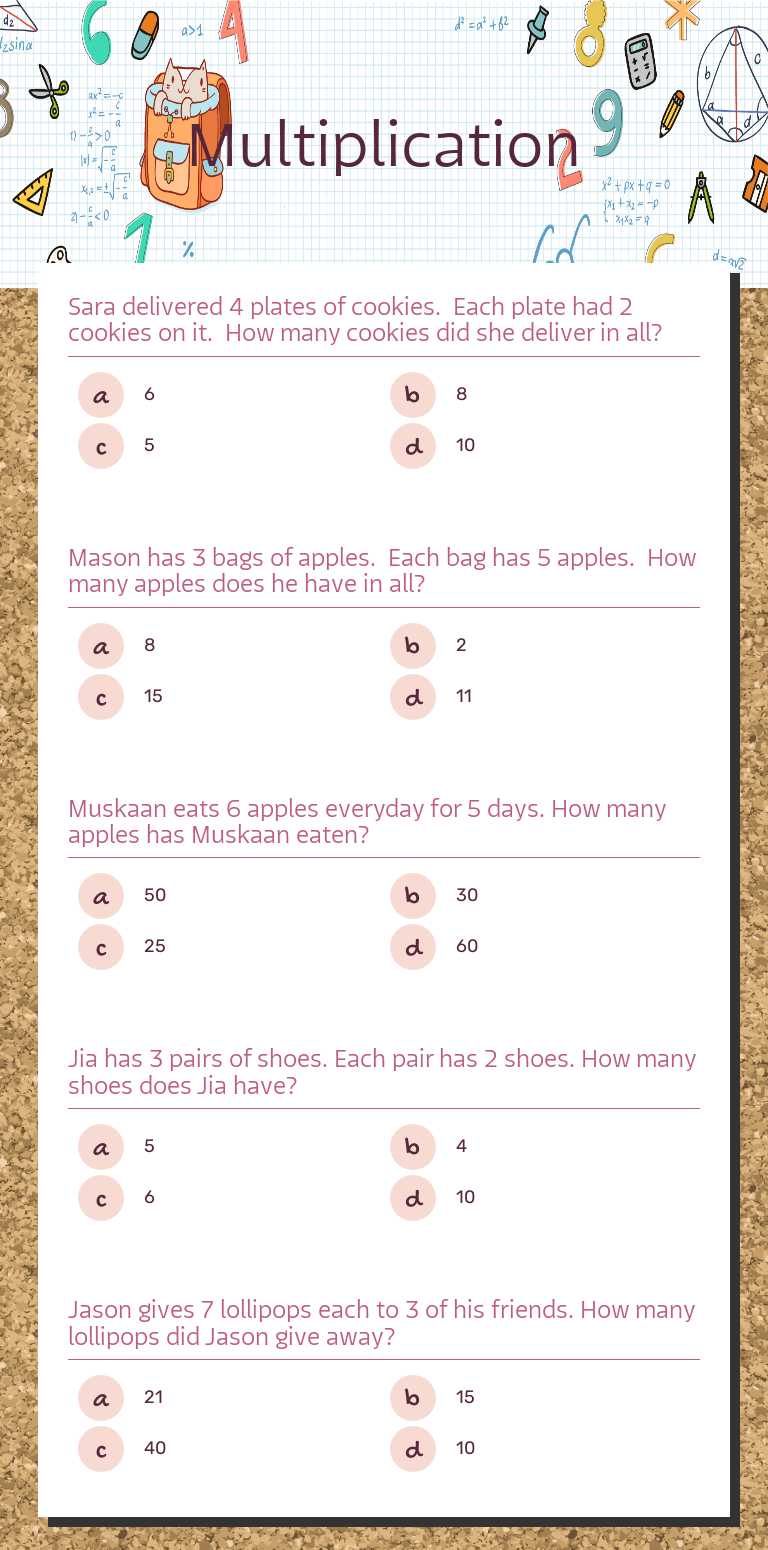 Multiplication worksheet preview image