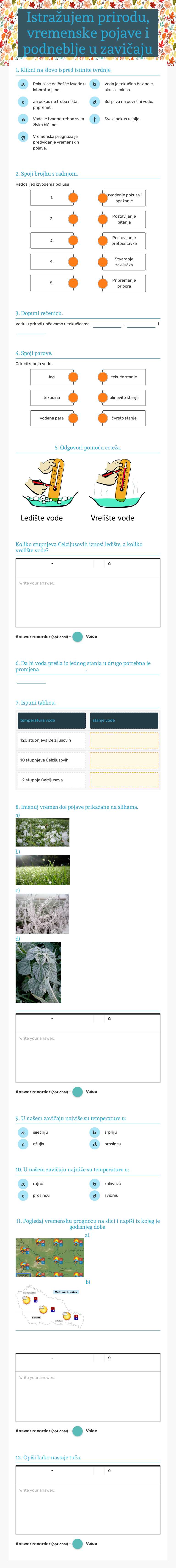 Istražujem prirodu, vremenske pojave i podneblje u zavičaju worksheet preview image