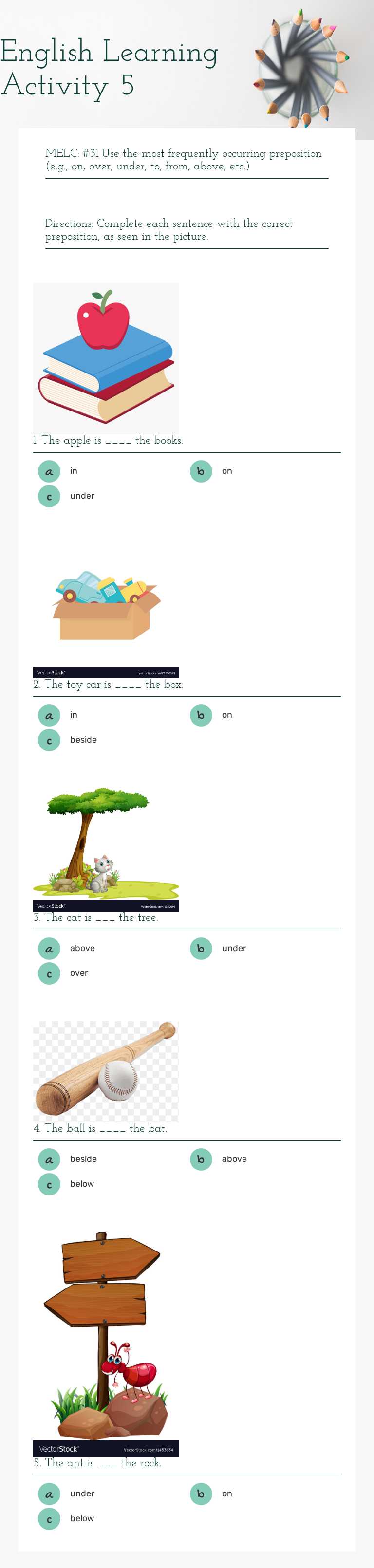 English Learning Activity 5 worksheet preview image