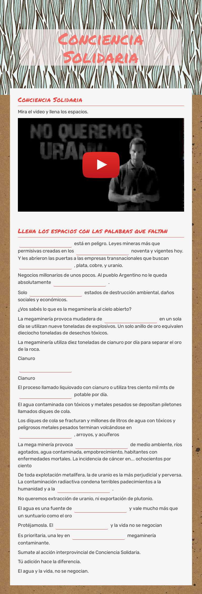 Conciencia Solidaria worksheet preview image