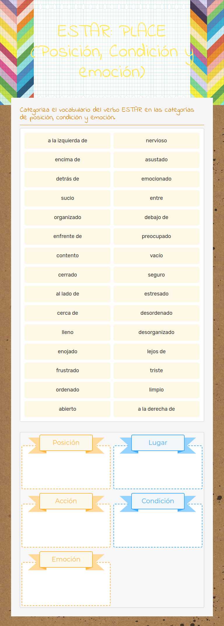 ESTAR: PLACE (Posición, Condición y emoción) worksheet preview image