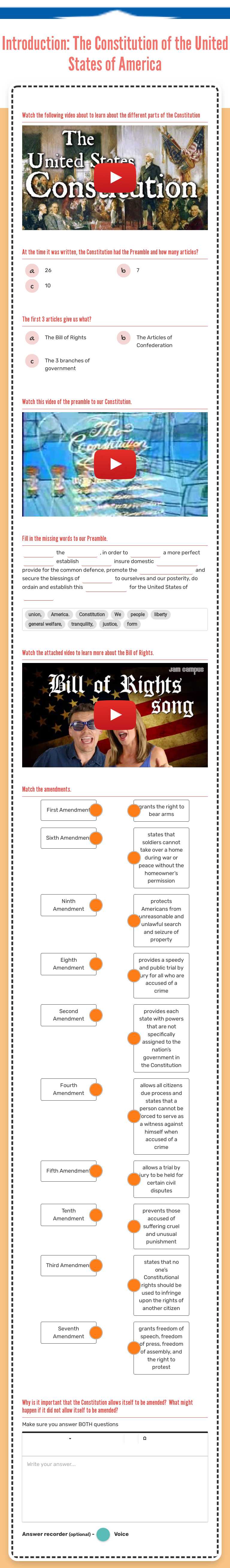Introduction: The Constitution
of the United States of 
America worksheet preview image